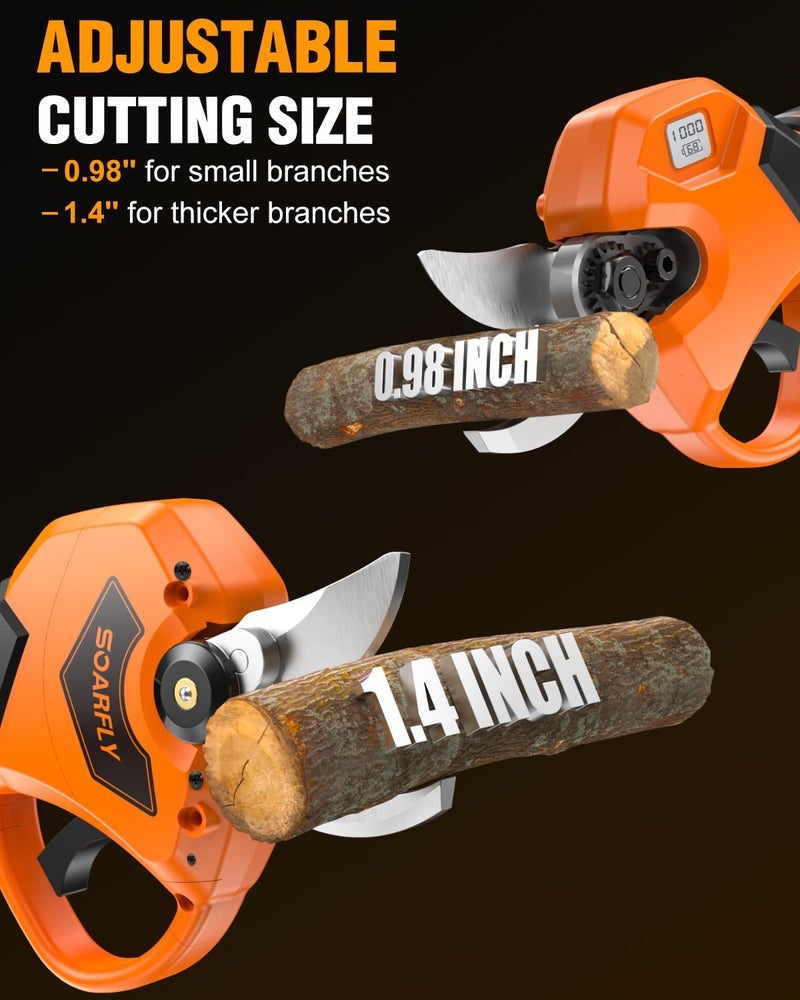 SOARFLY Upgraded Electric Pruning Shears, 1.5'' Cutting Diameter, Brushless Motor Cordless Pruner with LCD Display, 2 x 2000mAh Batteries & Extra SK5 Blades for Garden, Orchard & Branches - Image 4